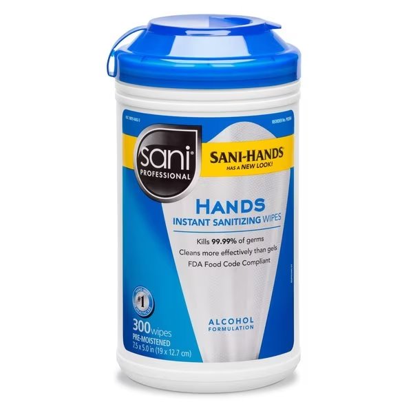 Hands Instant Sanitizing Wipes, 7 1/2 x 5, 300/Canister, Sani Professional, Mfr#: P92084